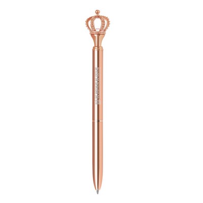 Diamond encrusted crown rose gold twist action metal ballpoint pen