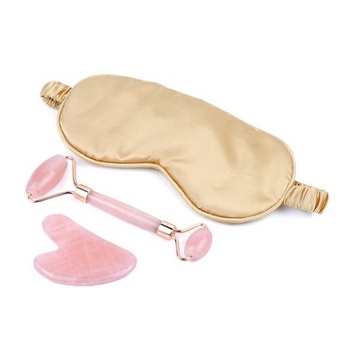 3 in 1 Jade Roller Gua Sha Tools Set with Blackout Eye Mask