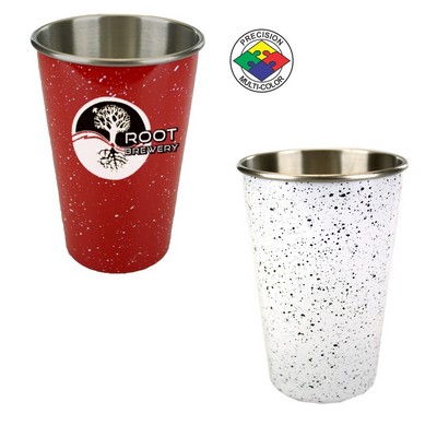 16.5 Oz. White/Silver Speckled Enamel Pint Glass (Screen Printed)