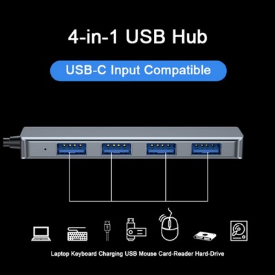 Slim Type C 4-Port USB 3.0 Adapter Works With MacBook, Lapto