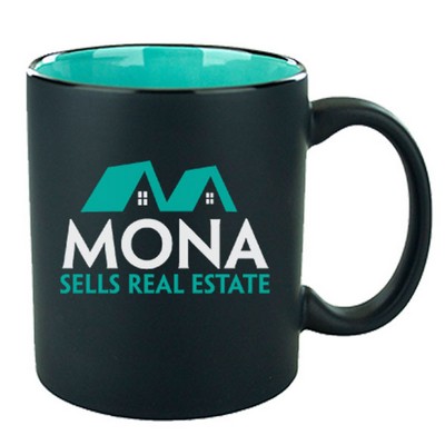 11 Oz. Hilo C-Handle Mug Matte Satin Black Out/Gloss Aqua In