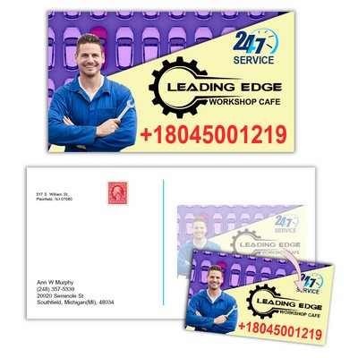 10.5x5.5 Custom Standard Coated Postcard with Business Card Magnets Tipped On - 30 Mil Outdoor