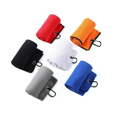 Tri-Fold Golf Towel With Carabiner Clip