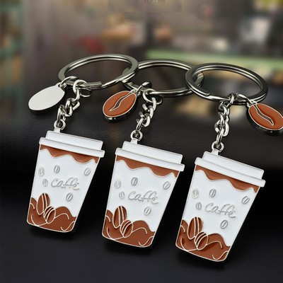 Coffe Cup Shape Die Struck Keychain Enamel Keychain 1.97" x 1.10"