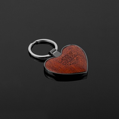 Heart-Shaped Beveled Wood Gun Metal Key Chain