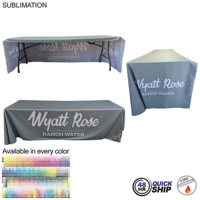 48 Hr Quick Ship - Sublimated PREMIUM Cloth for 8' Table, Drape Style, Open Back, Rounded corners