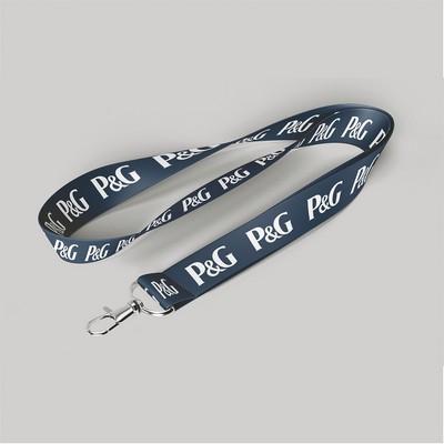 1" Navy Blue custom lanyard printed with company logo with Carabiner Hook attachment 1"