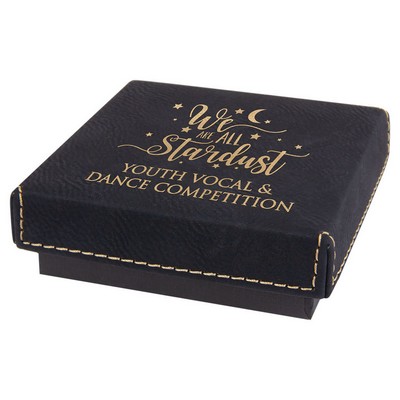 3 1/2" x 3 1/2" Black/Gold Medal Box with Laserable Leatherette Lid