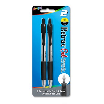 Gel Pens - Black, Rubber Grip, 2 Pack (Case of 72)