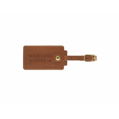 Full-Grain leather Luggage Tag with snap / brass hardware / made in USA