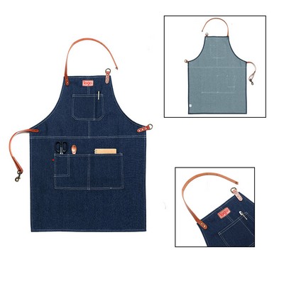 New Denim With Leather Apron Bbq Set