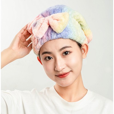 Rainbow Fast Drying Hair Towels Head Wrap w/ Bow-Knot