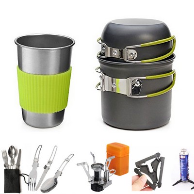 Camping Cookware Mess Kit With Portable Stove