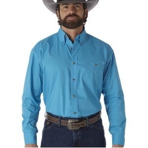 Wrangler® Men's Green George Strait Relaxed Fit Long Sleeve Shirt