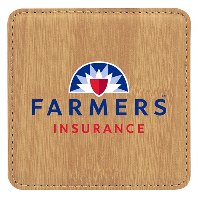 4" Square Bamboo Laserable Leatherette Coaster