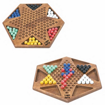 Oak Board Checkers With Ceramic Chess