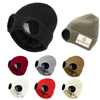 Padded Unisex Spike Knit Toque W/Goggles