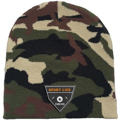 Camo Pattern Stretch Beanie With Custom Logo