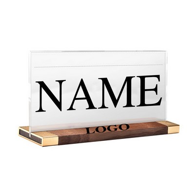 Acrylic Name Plate Sign Walnut Wood Base