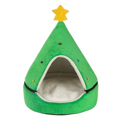 Foldable Christmas Tree Pet Bed - Cozy Tent House for Pets