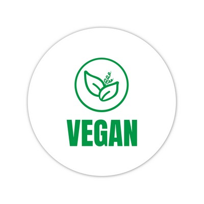 Stock Sticker Circle preprinted with "Vegan" (1 1/2" diameter)