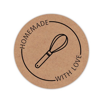 Stock Sticker Circle preprinted with whisk and "Homemade with love" (1 1/2" diameter)