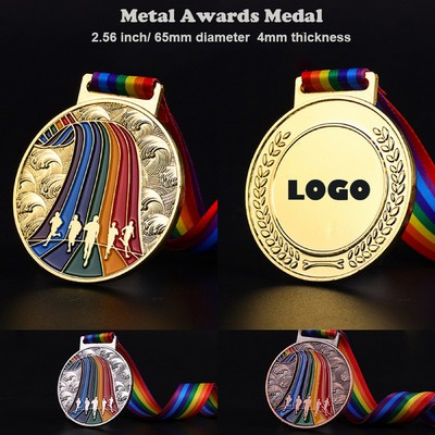 2 1/2" Metal Awards Medals Running Sports With Ribbon