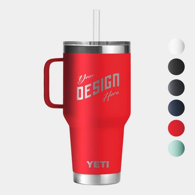 35 Oz YETI® Stainless Steel Insulated Travel Mug W/ Handle & Straw