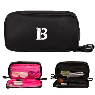 Nylon travel portable cosmetic bag with double zipper