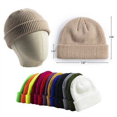 Fisherman Beanie Hats for Men Women Knit Cuffed Skull Cap