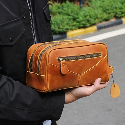 The Nomad Full Grain Leather Travel Toiletry Bag (9.8"x5.5"x4.5")