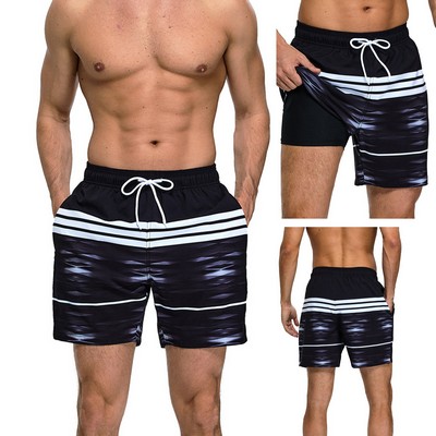 Mens Swim Trunks Swimming Shorts 2 in 1 Stretch Quick Dry Zipper Pockets