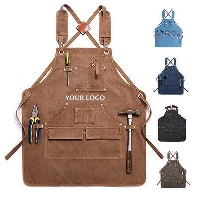 Waxed Canvas Tool Apron With Pockets