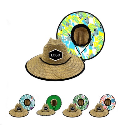 Straw Hat With Custom Patch And Full Color Underbrim Imprint