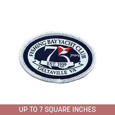 Woven Sticker (Stick-On) Up To 7 Sq. In. w/ Merrowed Edge (4-ply)