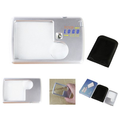 LED Lighted Card Portable Magnifier W/Leather Cover