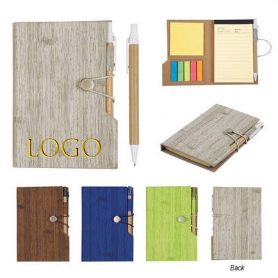 Woodgrain Look Notebook With Sticky Notes And Flags