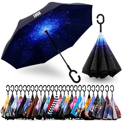 Inverted Reverse Upside Down Umbrella With C-Shape Handle