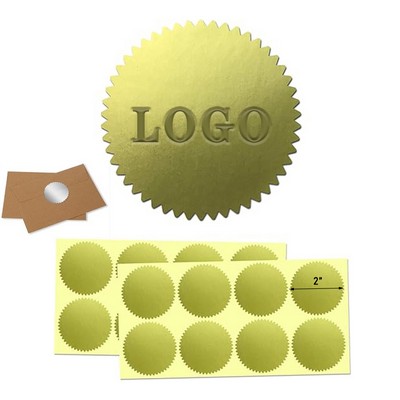 2" Custom Gold Foil Self-Adhesive Wafer Seal Label Sticker w/Serrated Edge