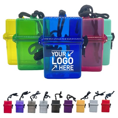 Small Plastic Waterproof ID Card Sports Case Dry Box with Hanging Ring & Rope