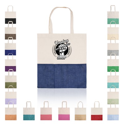 Two-Tone Burlap & Cotton Tote with Pocket