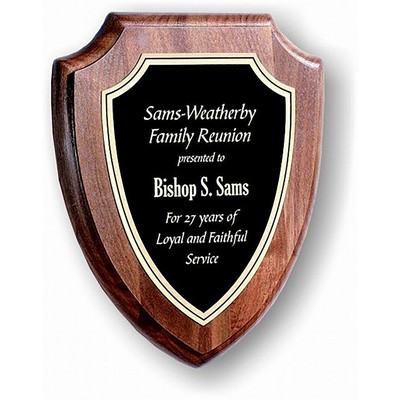 Walnut Shield with Black-Gold Brass Plate, 8-1/2"x10"