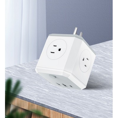 Rubik's Cube Shaped Surge Protector 4 Ports 2 USB 1 TYPE-C Multiple Function Wall Charger