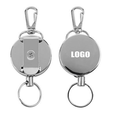 Auto-Stretch All-Metal Key Chain With Secure Clothing Clips