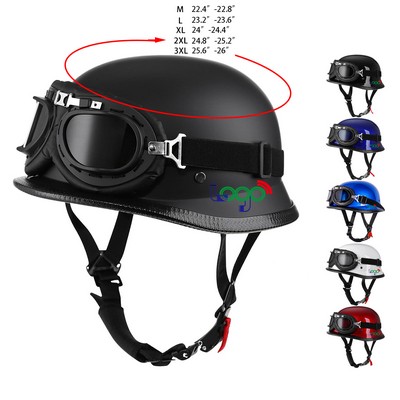 Lightweight Half Shell German Motorcycle Helmet with Cycling Glasses