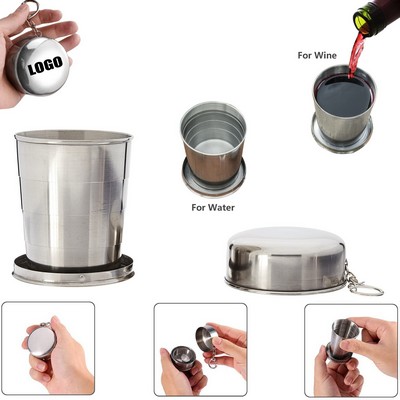 75ml Collapsible Stainless Steel Travel Cup with Key Ring