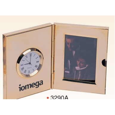 2-in-1 Gold Plated Picture Frame w/ Clock