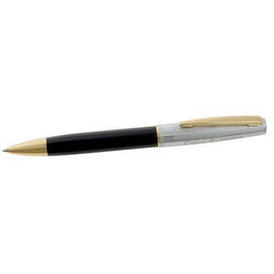 Black Lacquer Ballpoint Pen w/Gold Accents and Etched Cap