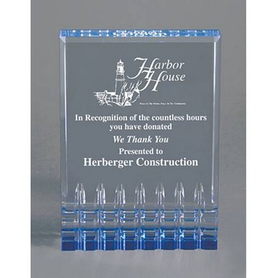 Acrylic Mirage Blue Reflective Award w/ Faceted Bottom - 4 1/2"X6"