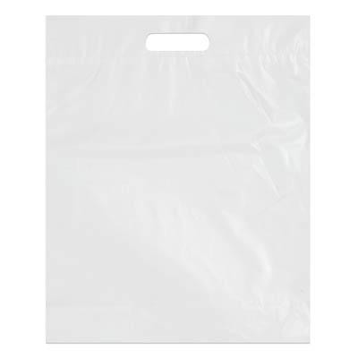 Stock White Plastic Fold Over Die Cut Handle Bag (9" x 12")